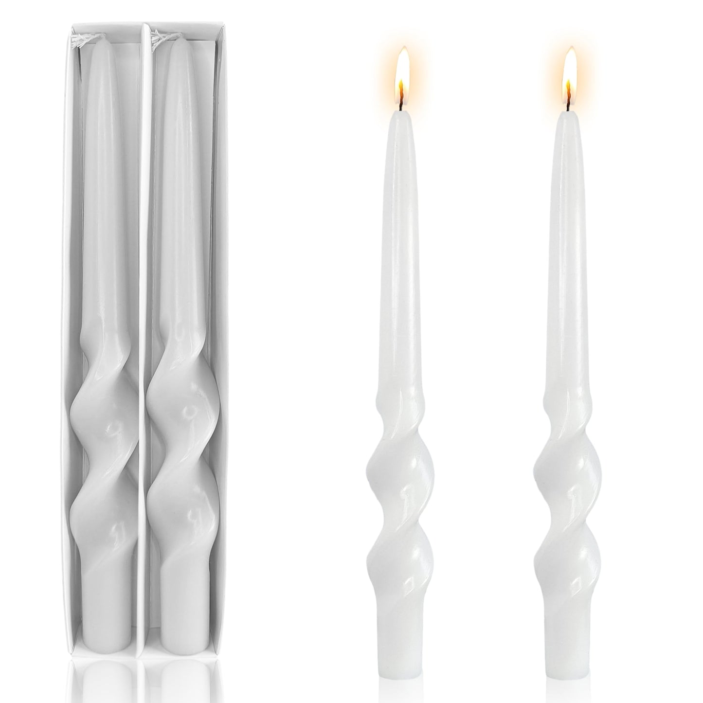 White Taper Candles Twisted Candles Sticks Long Spiral Candlesticks Unscented Candles Smokeless Candle for Wedding Party Dinner Home Decoration