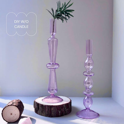 Amanman Candle Stick Candle Holder, Glass Candle Holders for Table Centerpiece, Modern Style Purple Candle Holder Mixed 4pcs