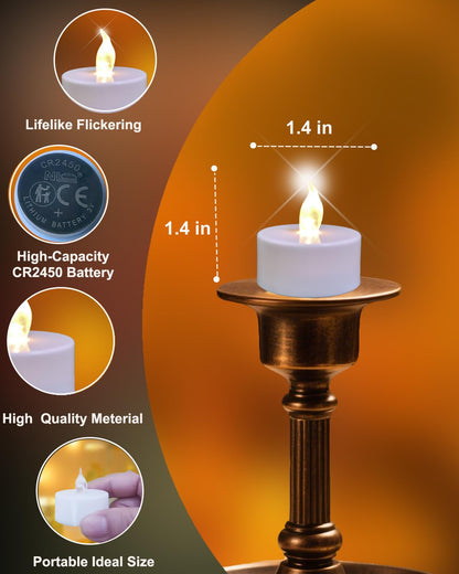 Remote Flameless led tea lights candles with timer,400+ Hours Battery Life,Realistic Flickering Flameless Votive Candles,Safe Decorative for Halloween Christmas/Wedding/Home Decor (Warm White 12 Pack)