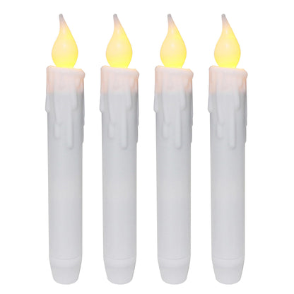 CVHOMEDECO. Flickering Taper Candles LED Drip Flameless Candles, Battery Operated with Timer, White, 6-3/4 Inch, Set of 4