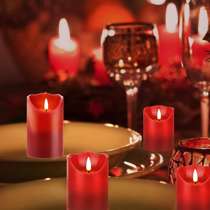 Gbateri 3 PCS Red Flickering Flameless Candles - Dripless Real Wax Pillar LED Candle Lights - Battery Operated Candles - Dancing Electronic Candles Set with Remote Control and Timer for Decoration Use