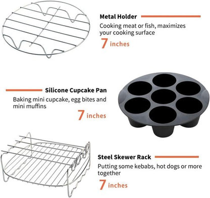 Gowise Air Fryer Accessories 9PCS Set - Fits 3.7QT to 5.8QT Fryers | Includes Cake Barrel, Pizza Pan & More