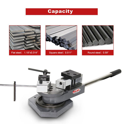 KAKA INDUSTRIAL Flat Bar Bender,Zinc-Plated Mold for Anti-Rust & Smooth Finish, Bends Flat Steel (1.18"x0.394"), Round Steel (0.59"), Square Steel (0.511"), Scroll, Radius, Angle SBG-40