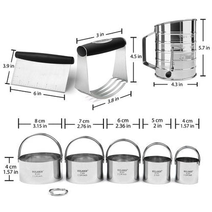 HULISEN Pastry Cutter, Dough Blender, 3 Cup Flour Sifter and Biscuit Cutter, Stainless Steel Dough Cutter, Professional Baking Dough Tools for Cooking Cookies and Donuts(4 Pcs/Set)
