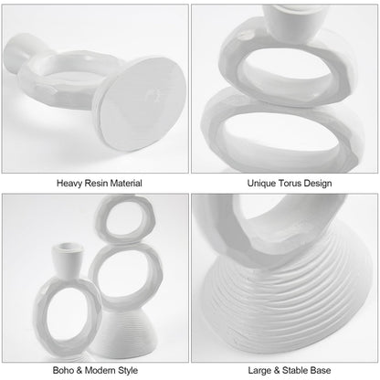 White Taper Candle Holders for Candlesticks, Unique Decorative Candlesticks Holder Home Decor Set of 2 for Fall Thanksgiving Wedding Table Centerpiece Decorations, Modern Aesthetic Room Decor（Resin）