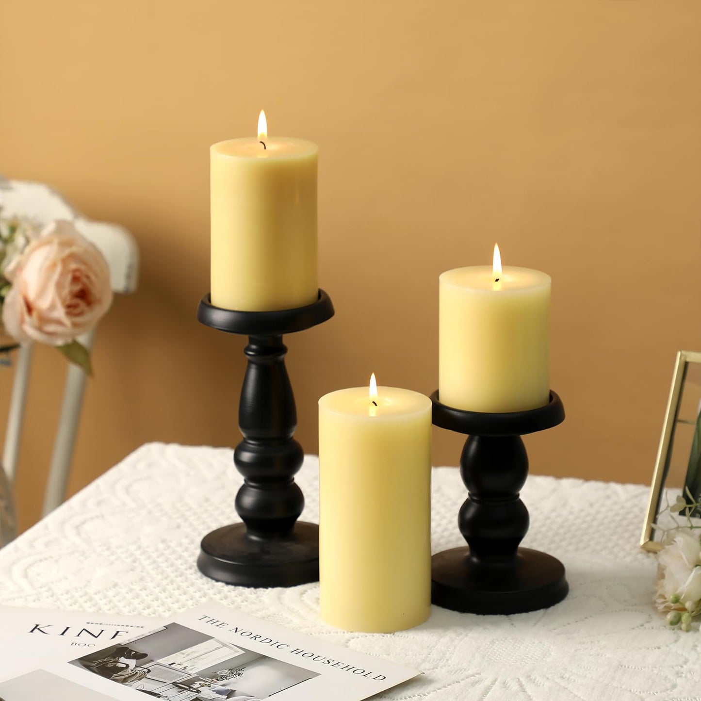 Ivory Pillar Candles Set of 3 - Hand-Poured Unscented Candles, 4", 5", 6" Smokeless Decorative Candles for Home, Set of 3 in Different Sizes