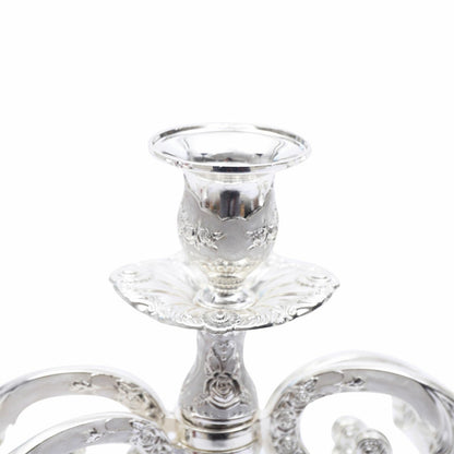 Headery Elegant 14.56”H Mental Tall Candelabra,5 Arm Candle Holder Candlestick Holder, Taper Candle Holder with Three-Dimensional Carving for Wedding Dinner Party Chrismas Ceremony Home Decor(Silver)