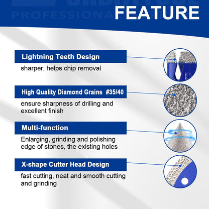 SHDIATOOL Diamond Tile Drill Bits Kit 12pcs, Porcelain Hole Saw Sets, Core Bits Cutter for Drilling Ceramic Marble Granite (6/6/8/20/25/35/50/20MM/2/SDS/HEX/4.5“)