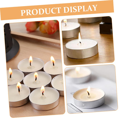MINAOLULUS Tealight Candles White Unscented Round Wax Small Tea Lights 50pcs, Dripless Wedding and Home Decor Proposal Lighting, Long Burn Time