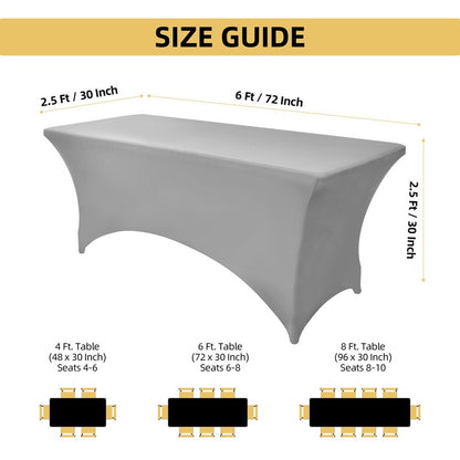 ZarzaaSik 112 2-Pack 6ft Spandex Table Covers for Rectangle Standard Folding Tables - Wrinkle Resistant Stretch Tablecloths - Ultimate Fitted Table Protector for Parties, Banquet, and Wedding