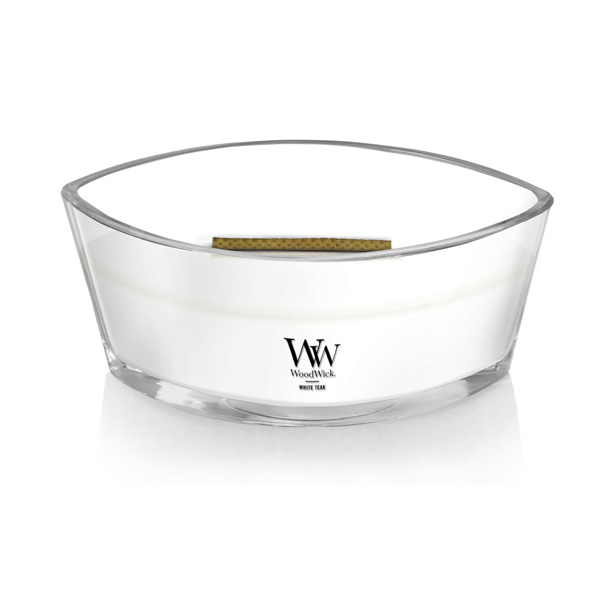 WoodWick White Teak Gifts for Women and Men, 16 oz Ellipse Candle with Crackling Wick