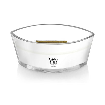 WoodWick White Teak Gifts for Women and Men, 16 oz Ellipse Candle with Crackling Wick