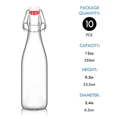10 Pack 12oz Swing Top Glass Bottles Flip Top Beer Brewing Bottle with Stopper for Home Brewing 2nd Fermentation,Kombucha,Kefir,Vanilla Extract,Juice,Tea,Beverages,Soda,Oil,Vinegar,Limoncello,Wine