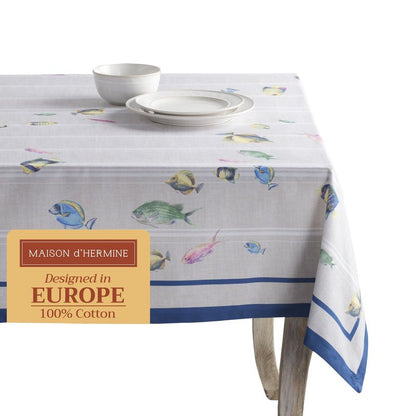 Maison d' Hermine Table Cloth Rectangle Table 100% Cotton 54 x 72 Inches Tablecloth Reusable Decorative for Dining Kitchen Room Farmhouse Home Gifts for Mothers Day Spring Summer - Poisson