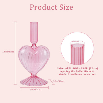 NEEDOMO Valentines Day Decorations, Set of 2 Pink Heart Glass Candlestick Holders for Valentines Decor, Taper Candle Holders Table Centerpieces for Romantic Wedding Party Mantel Decor