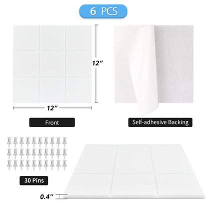 BXI Felt Bulletin Board - 12 X 12 X 3/8 Inches 6 Pcs Self-Adhesive Poster Cork Board with 30 Push Pins, Thick Pin Tiles Display Vision Board, Photo Picture Panels for Home Office Classroom Walls