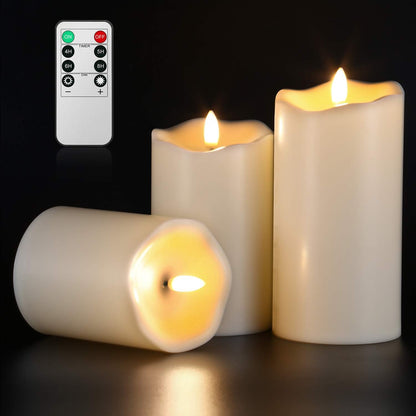 COVEGE Flickering Flameless Candles with Remote, Most Realistic Battery Operated Candles, Set of 3 LED Candles with Timer for Home Wedding Halloween Christmas Decoration