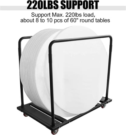 Folding Table Cart Black Table Rack for 60" Round Tables Heavy Duty Table Trolley Black Desk Trolley Steel Frame Rolling Casters Party Event Hotel Furniture 10 Table Capacity,45.3 X 45.3 X 29.1
