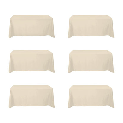 BRILLMAX 6 Pack Beige Tablecloths 90 x 132 Inch for 6ft Rectangle Tables - 150 GSM Polyester Fabric, Floor Length Drop, Water, Stain & Wrinkle Resistant Cloth Cover for Wedding Reception Banquet