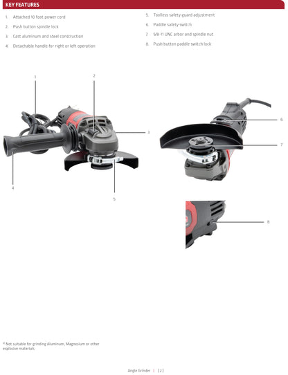 Lincoln Electric K5447-1 11 Amp 4.5in Angle Grinder with 10ft Power Cord