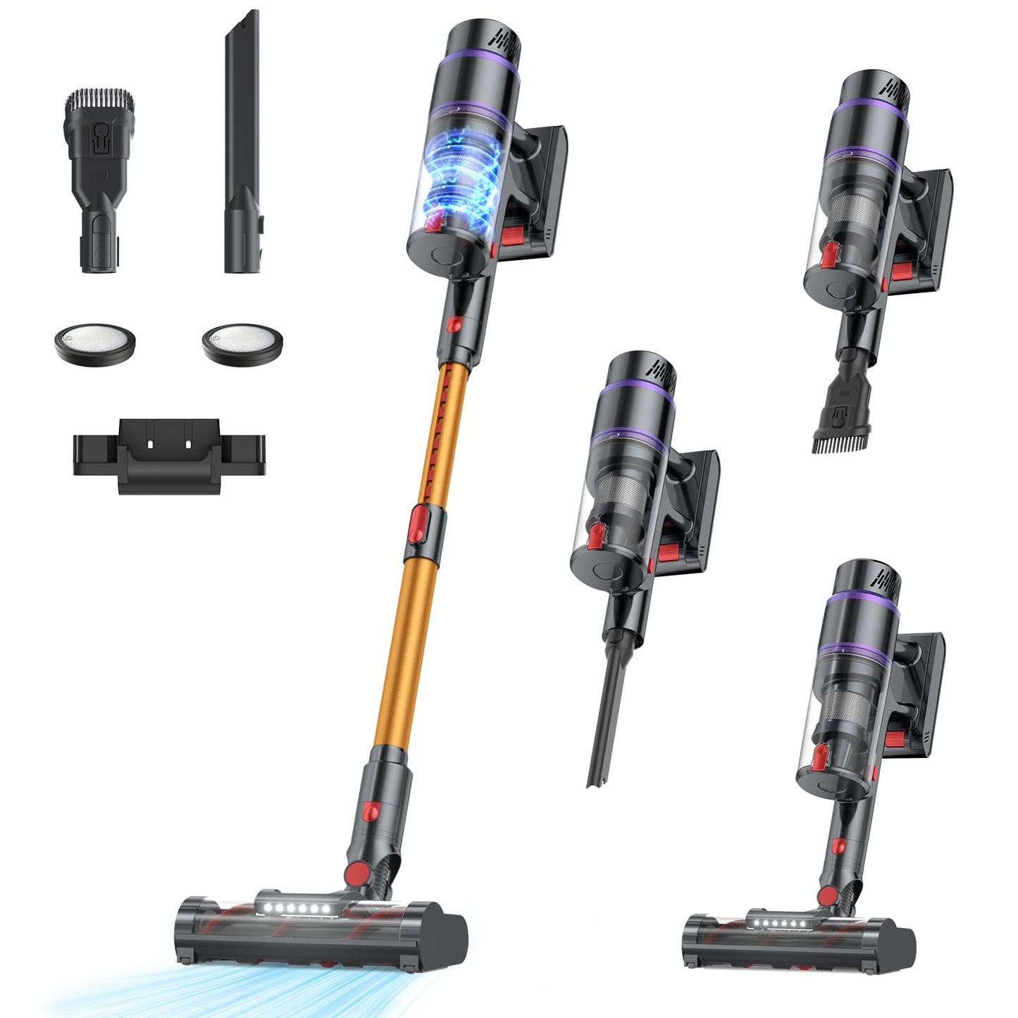 Cordless Vacuum Cleaner, 550W/50Kpa/70Mins Cordless Vacuum Cleaners for Home with Smart Auto Mode/LED Touch Display, Self-Standing Stick Vacuum Rechargeable, Vacuum Cleaner for Pet Hair/Carpet/Floors