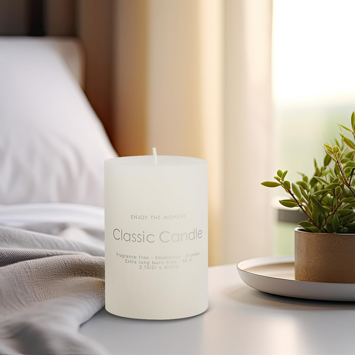 2.75“ x 4” Hand Poured Unscented Candles, Dripless Pillar Candles Set of 6, Long Burning, Burn Time Approx. 40 Hours, Rustic, Weddings, Dinner Parties, Christmas, and Home Décor （Ivory）