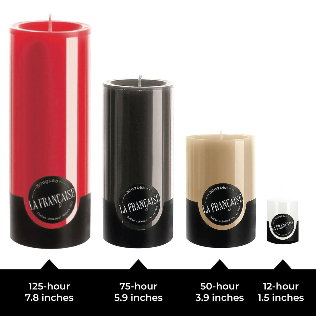 Bougies La Française Unscented Pillar Candle, Grey, Made in Tunisia, Ready-to-Light Cotton Wick Included, Vegetable Wax Decorative Candle, 3.15" Diameter × 7.87" Tall, Approx. 125-Hour Burn Time