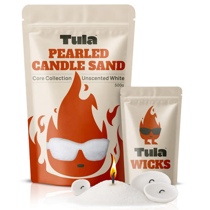 Tula Sand Candles – White Pearled Candle Sand – 18 oz Refillable Soy Wax, Unscented & Paraffin-Free, with 20 Wicks, Pet-Safe for DIY Candle Making & Home Decor