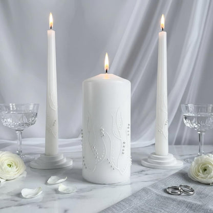 Magik Life Unity Candle Set - Wedding Ceremony & Reception – 6” Pillar & Two 10” Taper Candles – Long Burning Unity Candles for Marriage Ritual – Handmade in USA – White | Paint