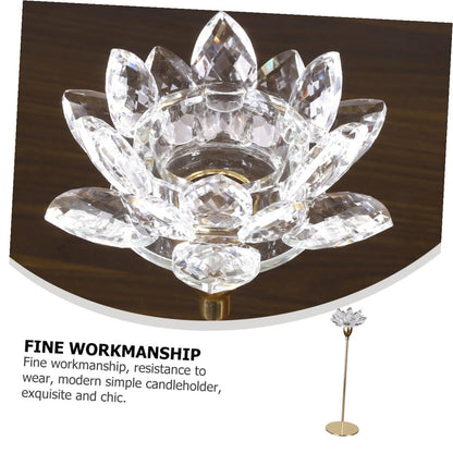 JEWEDECO Crystal Lotus Candle Stand Small Simple Metal Candlestick Decorative Candleholder for Wedding and Dining Room Candlelight Dinner Table Centerpiece