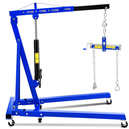 Hydraulic Engine Hoist with Lever 2 Ton (4400LB), Heavy Duty Folding Shop Crane w/ 6 Swivel Casters & Telescopic Boom, Adjustable Lifting for Engines, Transmissions | Garage, Workshop, Factory, Blue