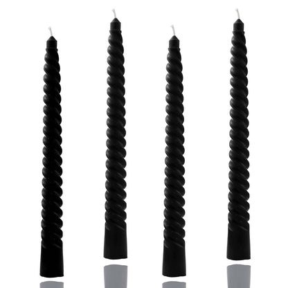 10 inch Black Spiral Taper Candles Set of 4 Pack Tapered Candle, Tall Candlesticks,for Dinner Party Wedding, Holiday Spring,Home Decor,Kitchen Decor (4, Black, 10inch)