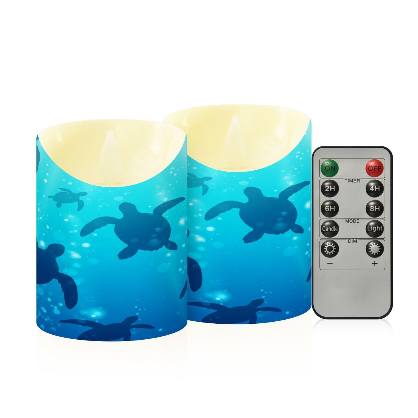 Flameless Candles Set of 2 Deep Sea Turtle Realistic LED Candles with Remote Battery Operated Holiday Decorations