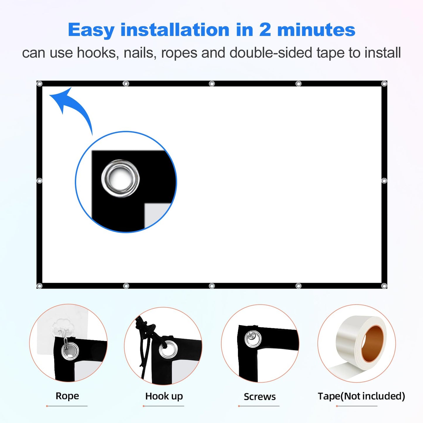 Projector Screen 180 inch,Portable Large Movie Projector Screen 16:9 HD Indoor Outdoor Double Sided Rear Projection Screen Video for Home, Party, Office, Classroom