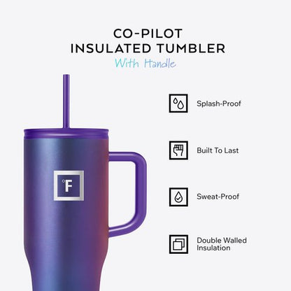IRON °FLASK Co-Pilot Insulated Mug w/Straw & Flip Cap Lids - Cup Holder Bottle for Hot, Cold Drink - Leak-Proof - Water, Coffee Portable Travel Mug - Lavender, 32 Oz