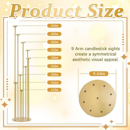 Fullvaseer 2pcs 9 Arm Candelabra,Floor Candle Holders Tall Set for Wedding Aisle Decoration,Gold Candelabras for Fireplace,Candle Stand Fit for Flameless or Wax