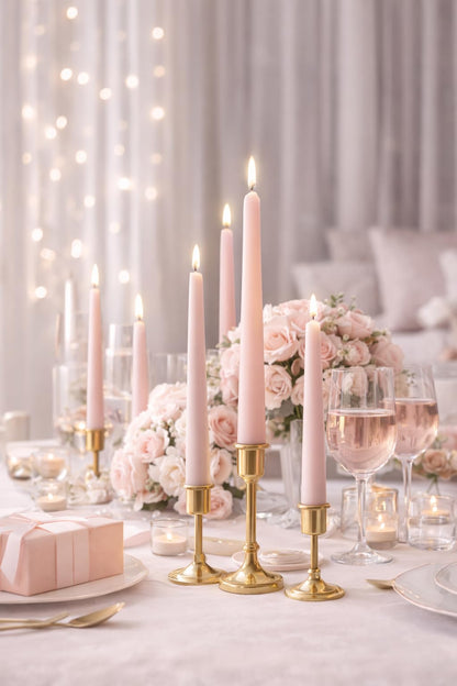 Pink Taper Candles 10'' Baby Pink Blush Candle Sticks Set of 4 | Delightful Scented Natural Soy Wax Candlesticks for Home Decorations,Wedding Upgraded Damage-Proof Gift Box
