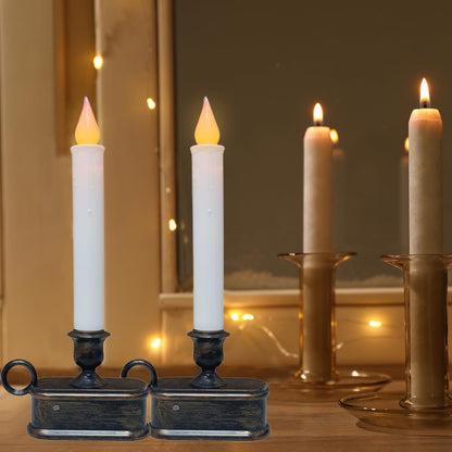 SUNSGNE Battery Operated Window Candles, Flameless Window Candles with Sensor Dusk to Dawn for Holiday Home Table Christmas Decor, 4 Pack, Antique Bronze Base