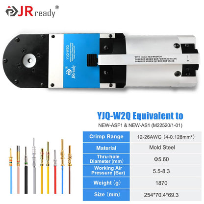 JRready YJQ-W2Q Pneumatic Crimper Wire Crimping Machine Air Powered Four-Indent Pliers Equivalent to Hand Crimper NEW-ASF1 NEW-AS1 (M22520/1-01) for 12-26 AWG Wire Terminal Crimping Tool
