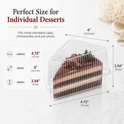 100 Pcs Cake Slice Containers with Lid, Single Clear Plastic Individual Carrier Transparent Disposable Triangle Boxes for Cheesecake, Flan, Cupcake, Sliced Dessert Pie - Take Out, Mini Desechables