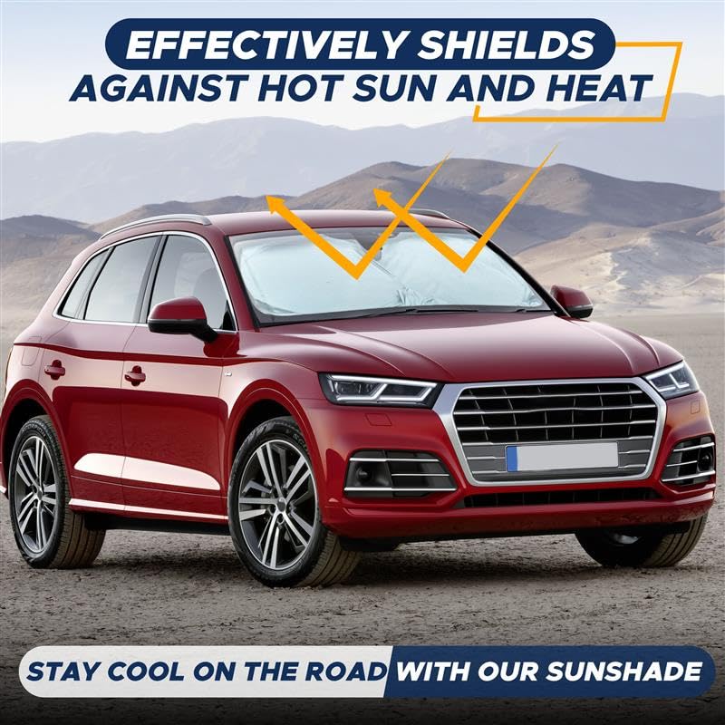 EcoNour Patented Design Car Windshield Sun Shade | Blocks 99% Heat & Keeps Interior Cool | Fits Cars, SUVs, Trucks | Automotive Sun Screen, Visor & Car Accessories for Summer | Medium (64x32 Inches)