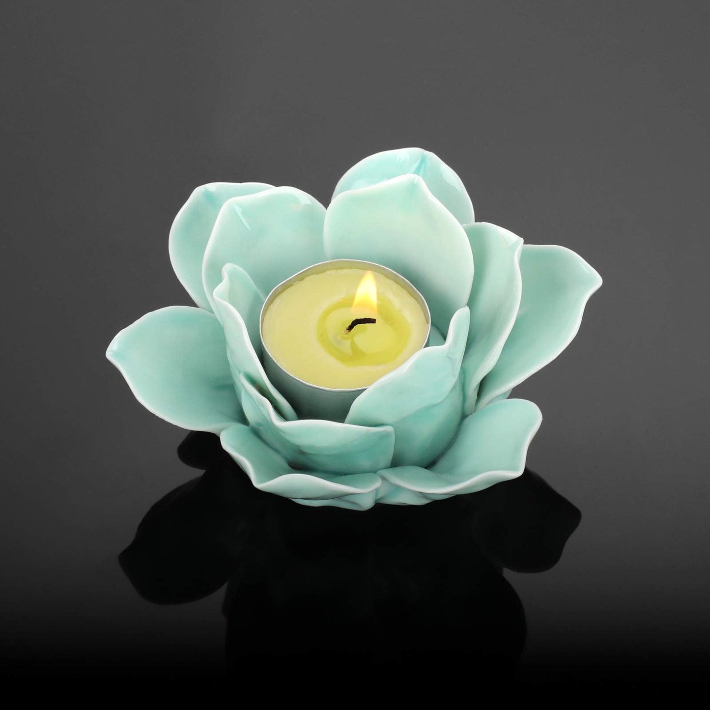 OwnMy Green Ceramic Lotus Flower Tealight Holder 4.5 Inch Lotus Petal Tealight Candle Holder, Ceramic Votive Candle Stand for Wedding Table Centerpieces Home Decors