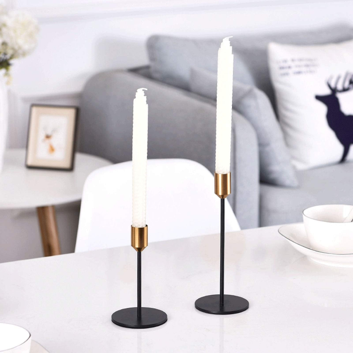 XILIN-1987 Candle Holderss Candlestick Holders Metal Candle Holder,Wrought Iron Taper Candle Holder, Set of 2 Premium Iron Candlestick Holders (Large + Small) Decorative Candlestick