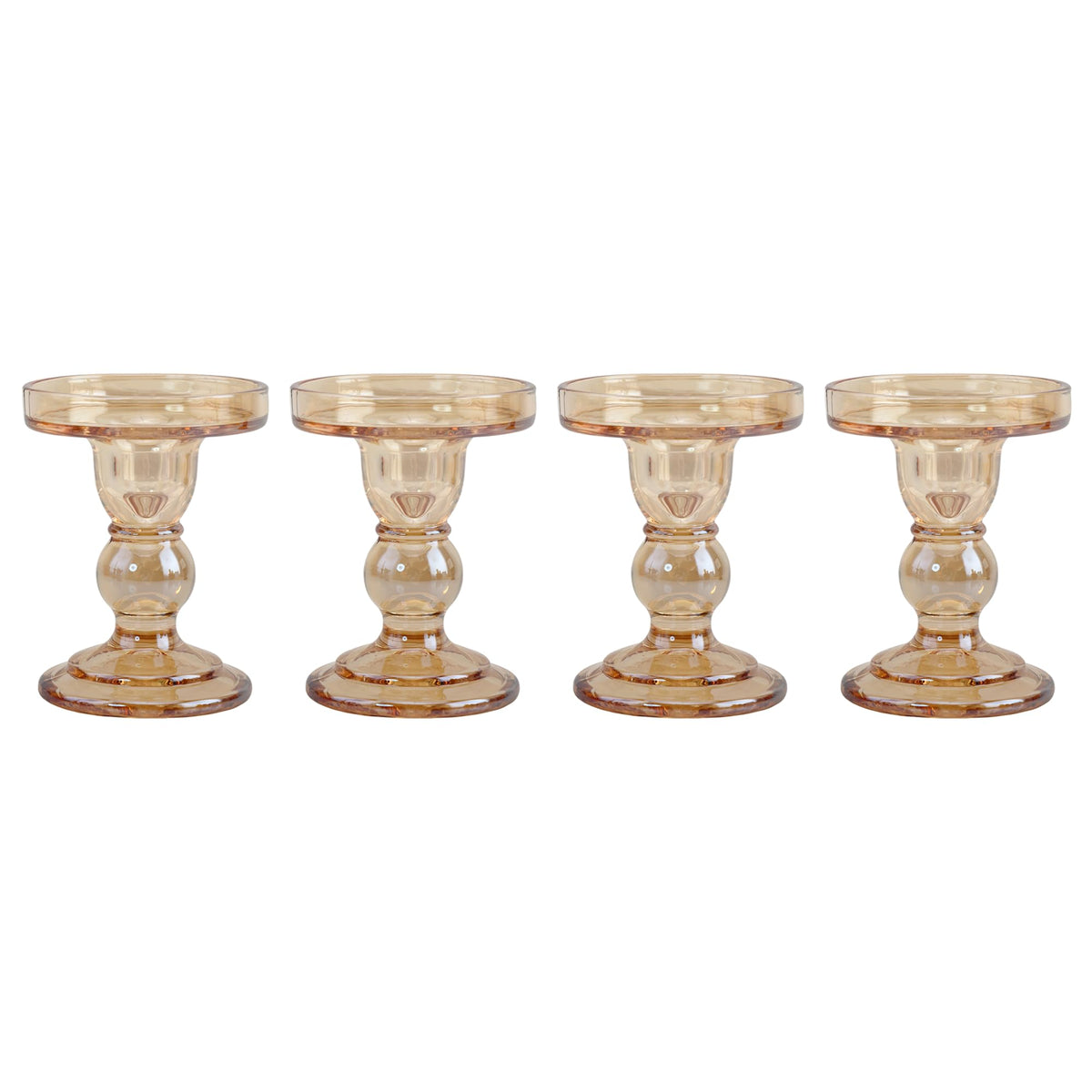 ViViTOP Glass Candle Holder Set of 4, Amber Candlestick Holders for Pillar Candles, 4.5" H, Candle Stand Decorations for Living Room