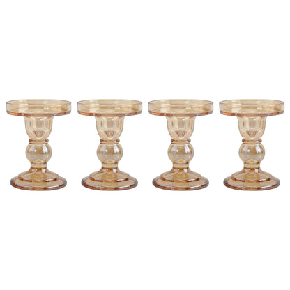 ViViTOP Glass Candle Holder Set of 4, Amber Candlestick Holders for Pillar Candles, 4.5" H, Candle Stand Decorations for Living Room