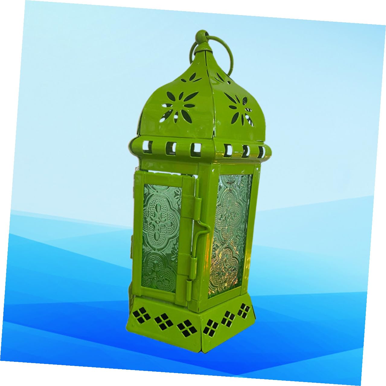HINTRMENT European Style Moroccan Iron Art Candle Holder in Green, Unique Household Decoration for Party and Birthday, Sturdy Iron Material Candlestick Holder for Garden and Wedding