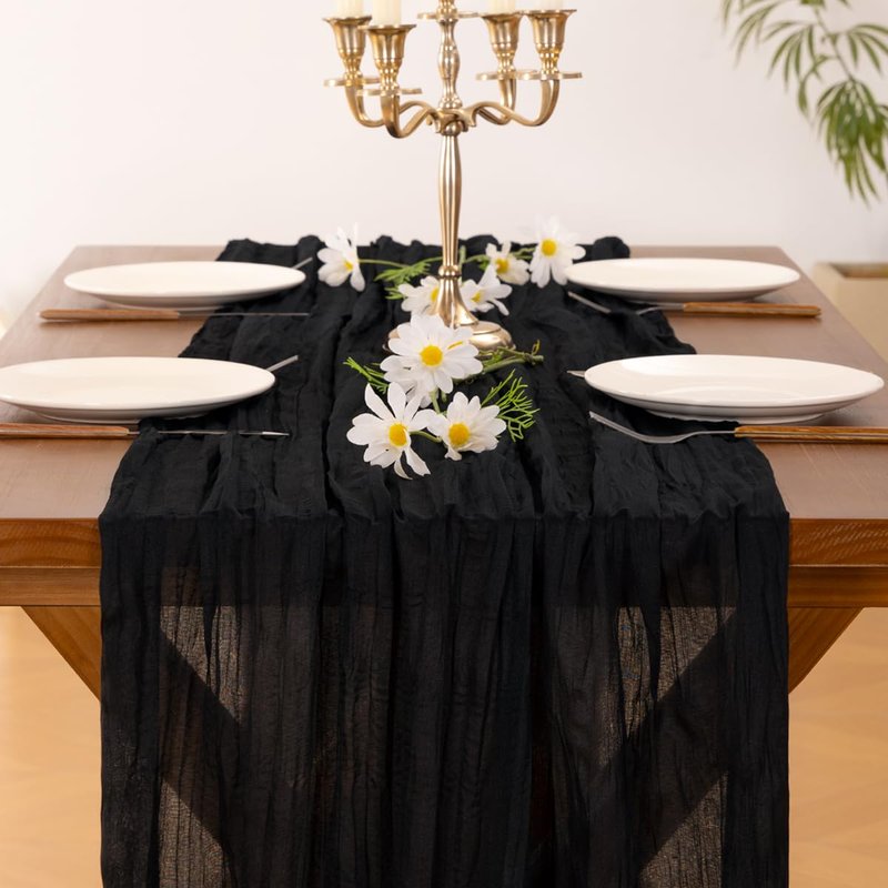 Socomi Black Table Runner Boho Rustic Gauze Summer 120 inch 10FT Cheese Cloth Sheer Runner for Wedding Party Baby Shower Birthday Home Decor Holiday Decorations