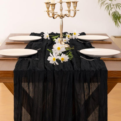 Socomi 10pcs Black Cheesecloth Table Runner Boho Rustic Gauze Summer 120 inch 10FT Cheese Cloth Sheer Runner for Wedding Party Baby Shower Birthday Home Decor Holiday Decorations