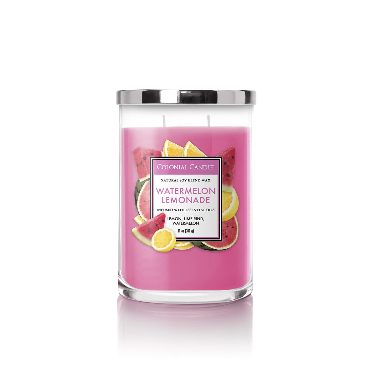 Colonial Candle Watermelon Lemonade Scented Jar Candle, Classic Cylinders Collection, 2 Wick, Red, 11 oz - Up to 80 Hours Burn