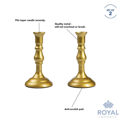 Royal Imports Gold Taper Candle Holder, Modern Metal Tapered Candlestick Holders, Centerpiece Decoration for Home or Wedding, 2 Pc Set, 6"